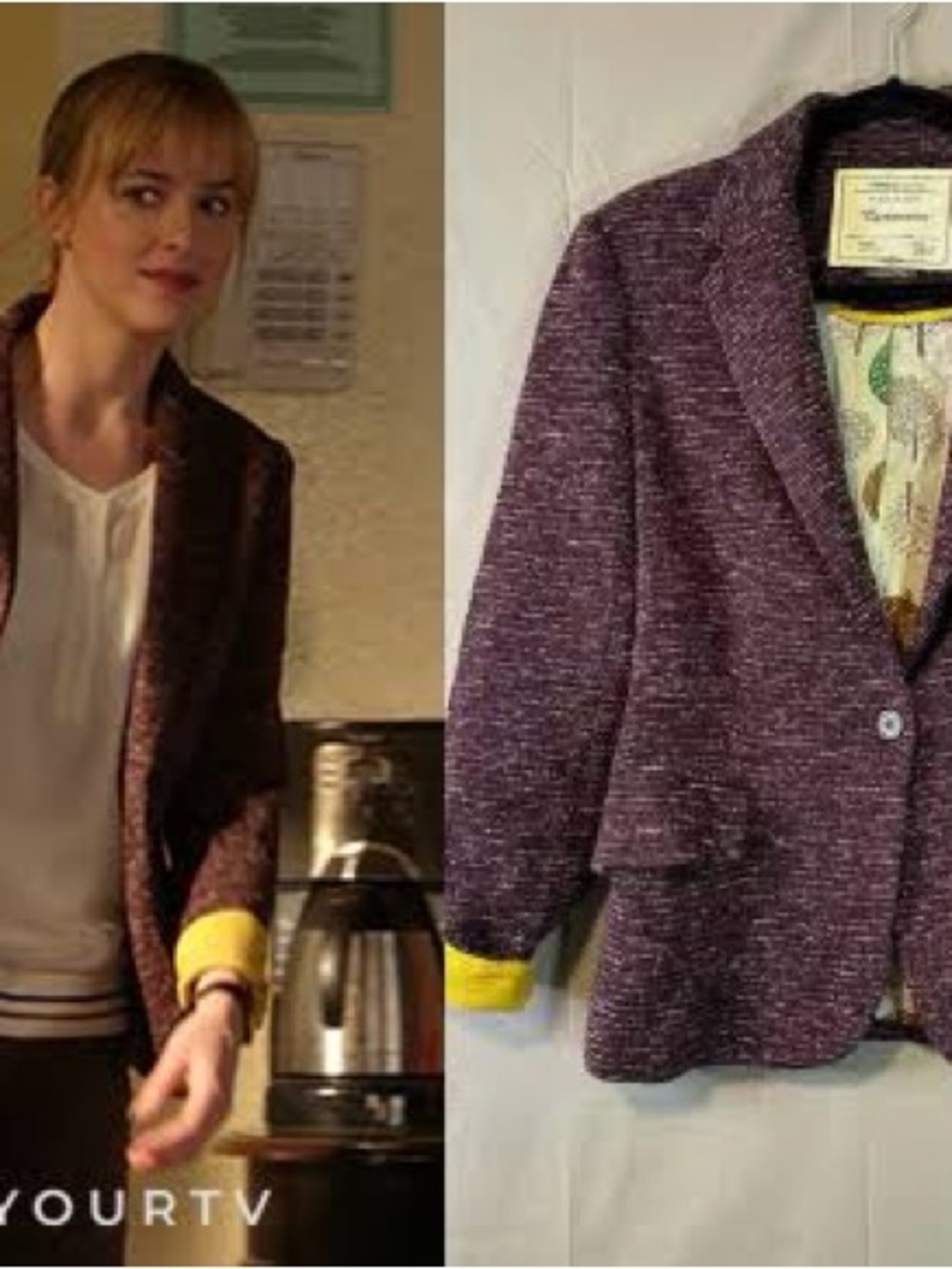 Cartonnier Purple Tweed Blazer with Yellow Cuff Detail